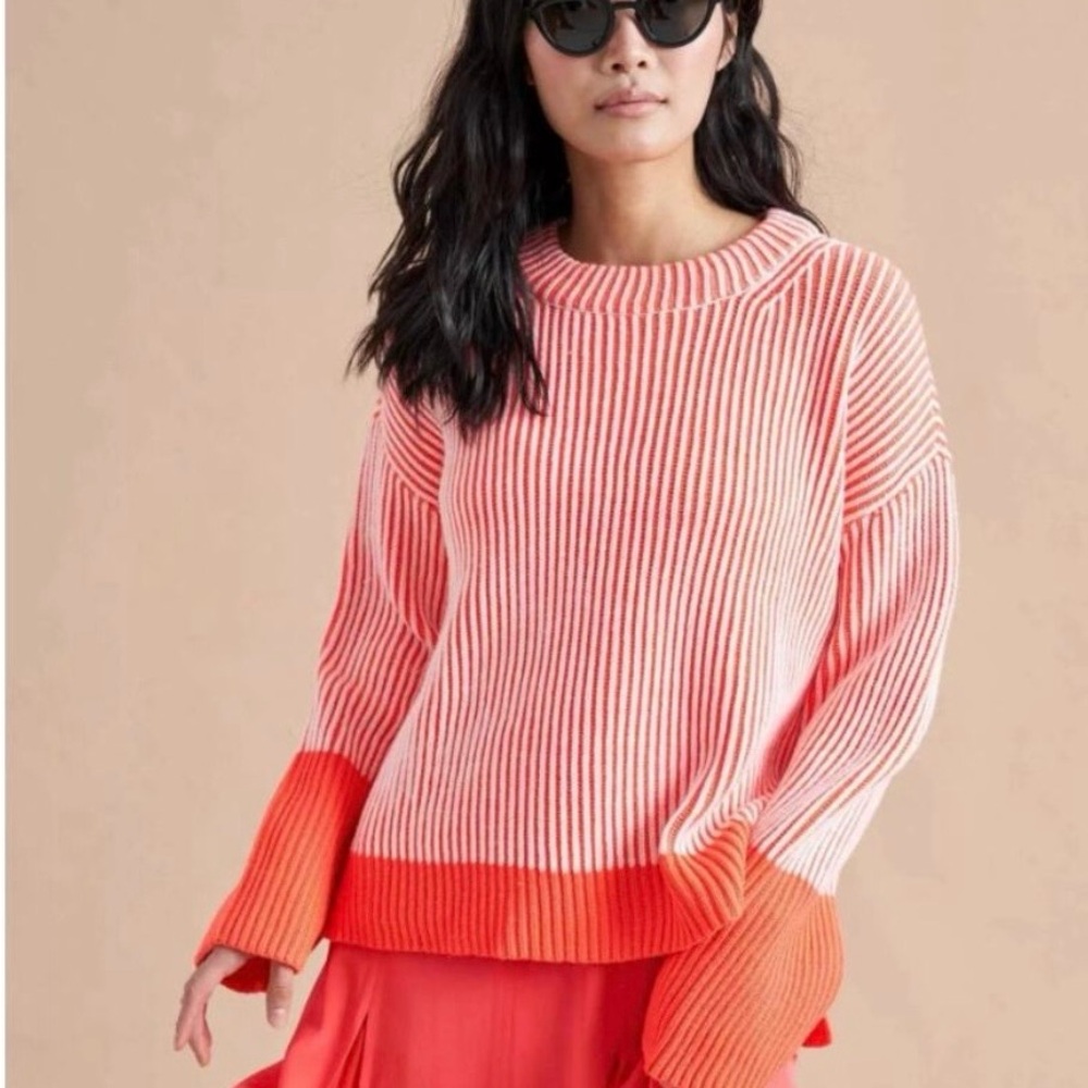 La Ligne Marin Sweater in Hot Coral & Ivory